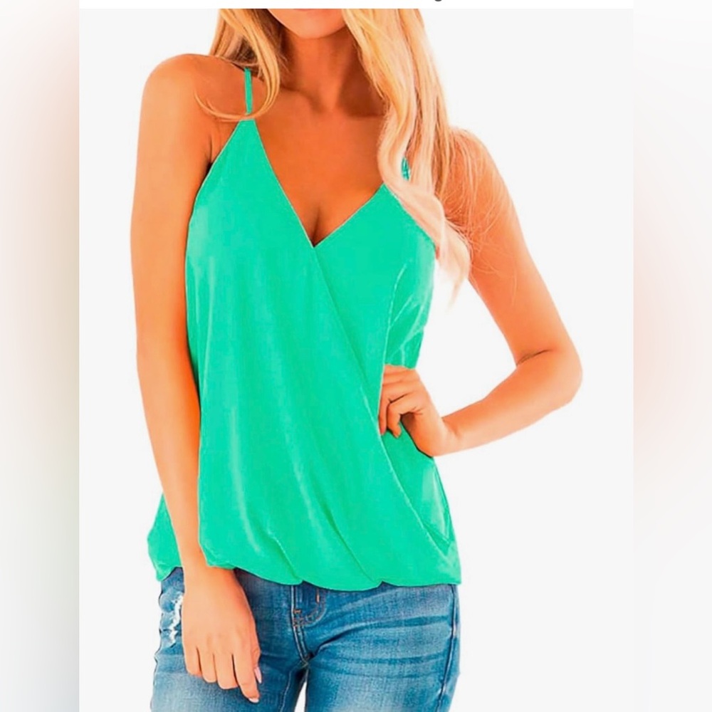Amazon Mint Green V Neck Wrap Spaghetti Strap Blouse M
